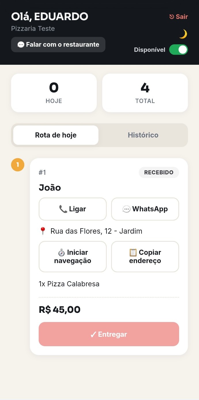 App do motoboy no EAF Menu