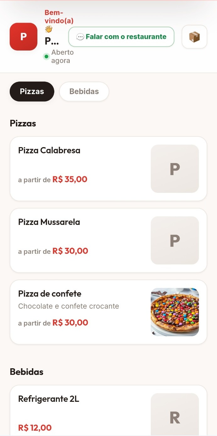 Cardápio do cliente no EAF Menu